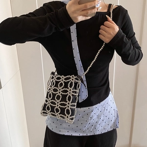 Élégant sac seau perlé noir et argent avec chaîne délicate pour femme, style bohème