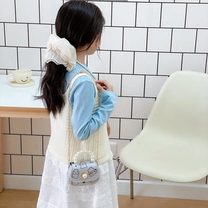 Sac bandoulière bleu clair pour enfant avec poignée en perles et motif animalier