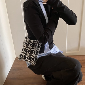 Sac seau perlé ajouré pour femme 2025 avec maille florale métallique et cordon
