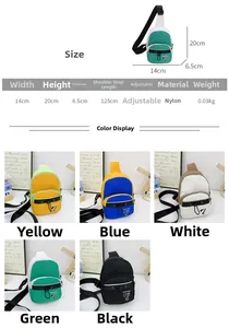Guide des tailles et dimensions du mini sac bandoulière en nylon avec cinq coloris