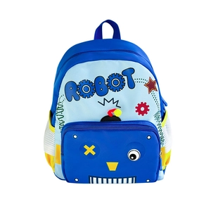 Cute blue robot cartoon backpack for kindergarten boys and girls with 3D antenna design