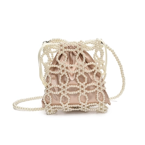 Sac seau en perles fait main avec fleurs ajourées et doublure en satin à cordon de serrage