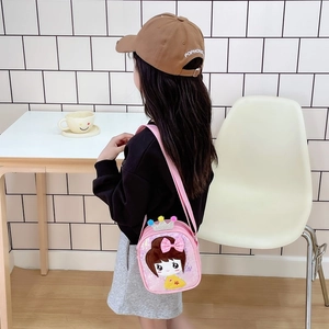 Pink sequin crossbody bag for girls with cute cartoon princess and crown detail