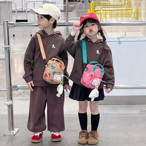 Kids hoodie set with colorful heart pattern crossbody bag in a casual stylish design