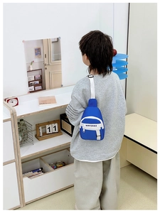 Blue children crossbody chest bag with adjustable strap and front zipper pocket