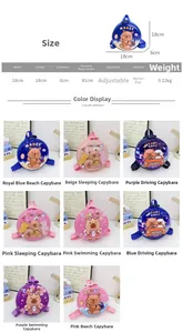 Size chart for kids round waterproof nylon backpack with Kapibara cartoon designs