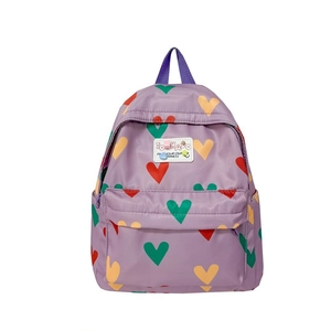 Sac à dos enfant lavande avec motifs de cœurs colorés et poche avant pour l'école et voyage