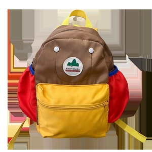 Colorful kids backpack with contrasting panels and adjustable straps for school