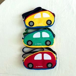 Cute Cartoon Car Shaped Kids Crossbody Bag Nylon Chest Bag Colorful Trendy Adjustable Shoulder Bag For Toddler Boys Girls