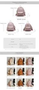 Detailed size chart for monogram women backpack in large, medium, and small sizes