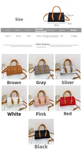 Size guide and color options for the children's PU leather handbag and crossbody bag