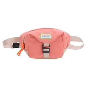 Sac de poitrine pour enfants rose et beige avec sangle réglable et logo frontal