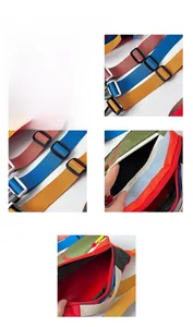 Detail view of colorful nylon kids chest bag featuring a deer logo and adjustable strap