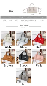 Size chart showing 18x11x7cm dimensions and adjustable strap for the PU leather mini bag