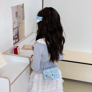 Cute light blue cartoon bear mini handbag for kids with metal chain strap and handle