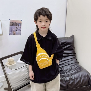 Kids casual yellow canvas chest bag with cute letter and hand gesture prints