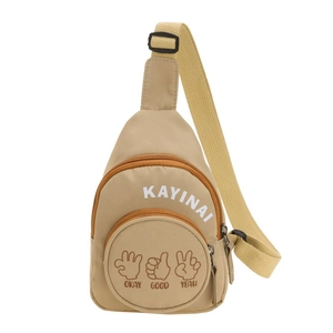 Casual khaki nylon chest bag for kids with cute cartoon palm prints and adjustable strap