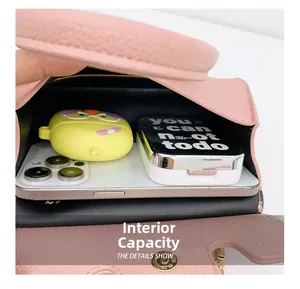 Pink lychee texture mini bag interior capacity showing smartphone and small accessories
