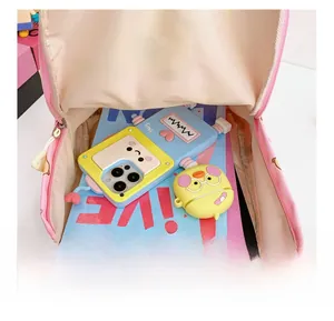 Interior view of pink kids backpack showing spacious storage for books and gadgets