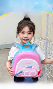 Detailed view of pink airplane toddler backpack with 3D propellers and side wings
