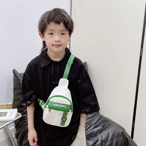 Kids fashion contrast color chest bag in white and green with KAVINAI lettering