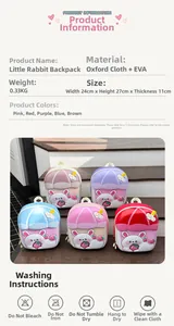 Detailed product specifications for cute bunny eggshell backpacks for kids in five colors
