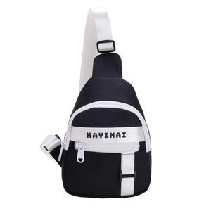 Kids black and white color-block chest bag with KAYINAI lettering and adjustable strap