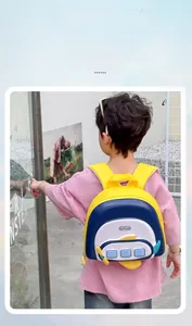 Blue and yellow airplane backpack with propeller detail for toddlers and kids