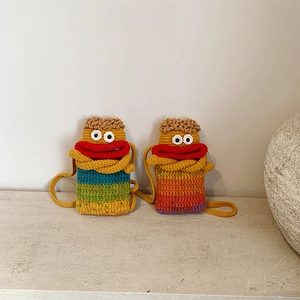Sac De Téléphone Monstre En Crochet Fait Main Tricot Dégradé Pochette Bandoulière Drôle Mignon Accessoire Femme Petit