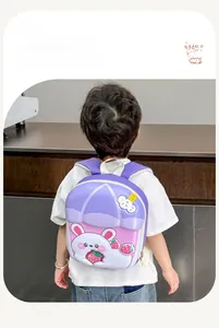 Toddler purple rabbit backpack with 3D cartoon charms and breathable straps back view