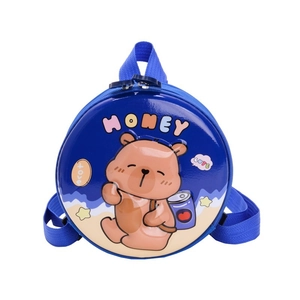Blue hardshell round kids backpack with cute cartoon bear and honey lettering