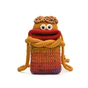 Sac bandoulière monstre crocheté main avec dégradé de couleurs et lèvres amusantes