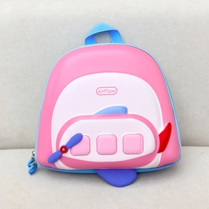 Cute pink airplane EVA hard shell backpack for preschool children with propeller design