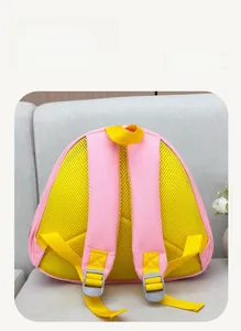 Breathable honeycomb mesh back on children's bear backpack with wide pink straps