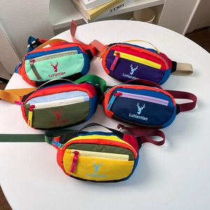 Kids Waist Chest Bag Nylon Multi Color Patchwork Trendy Deer Logo Adjustable Strap Sporty Crossbody Bag For Boys Girls