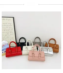 Miniature kid shoulder bags in various colors featuring lychee grain texture and buckles