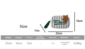 Guide des tailles pour sac en tissu rayé 23x16x7cm avec porte-clé ours peluche