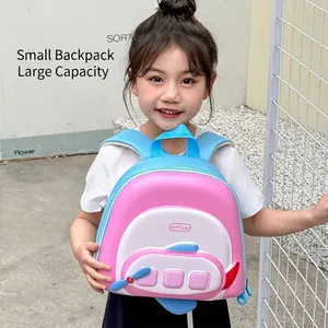 Cute cartoon airplane shell backpack for kids with 3D propeller and padded straps