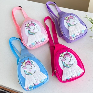 Kids Cartoon Unicorn Chest Bag PU Leather EVA Hard Shell With Sequin Wings Lightweight Crossbody Shoulder Bag For Toddlers