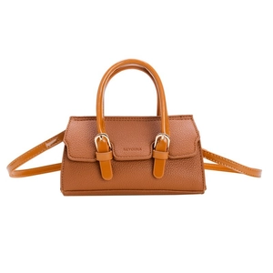 Fashionable girls' caramel brown crossbody handbag with a stylish top handle and gold hardware