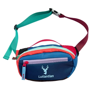 Colorful nylon kids waist bag with blue deer logo and adjustable shoulder straps
