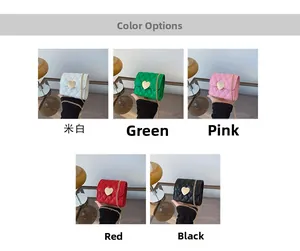 Detailed grid of quilted mini crossbody bags with heart locks in five stylish colors