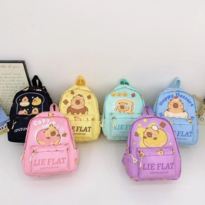 Kids Backpack Cute Capybara Cartoon Print Nylon School Bag Lightweight For Toddlers Boys Girls Casual Travel