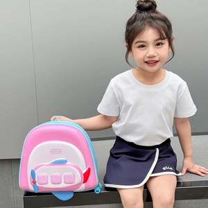 Pink and blue cute airplane shaped hardshell toddler backpack for preschool kids
