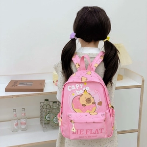 Pink Capybara cartoon backpack for kids with waterproof fabric and stylish prints