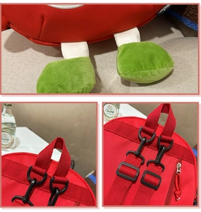 Details des roten Apfel-Rucksacks mit breiten Canvas-Gurten und verstellbaren Schnallen