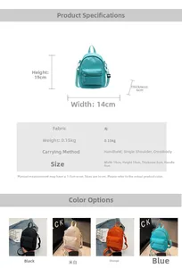 Detailed dimensions and color options for the mini lightweight nylon crossbody bag