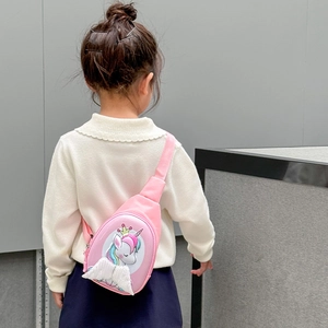 Pink unicorn kids chest bag with sequin wings and adjustable strap for toddlers