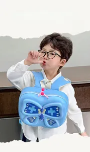 Blue toddler backpack featuring 3D butterfly wings and adjustable straps for kids
