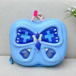 3D butterfly cartoon toddler backpack in light blue EVA hardshell with pink antennae